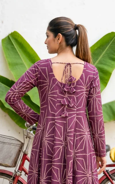 Jerisha Plum Bandhani Printed Anarkali (Kurti+Dupatta)